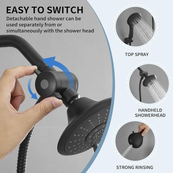 Single-Handle 6-Spray Dual Shower Faucet Set Trim Kit 1.8 GPM with Valve Filtered Handheld Shower Head in. Matte Black