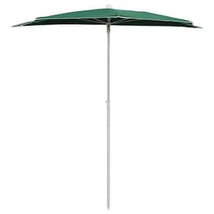 70.9 in. x 35.4 in. Garden Half Parasol with Pole Semicircle Patio Umbrella Green