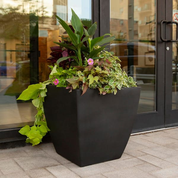 Kobi 24 in. x 24 in. Black Polyethylene Self-Watering Planter