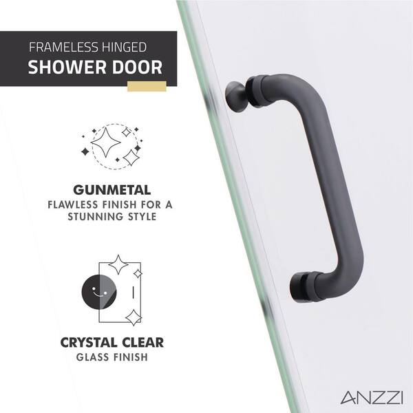 ANZZI - Passion Series 24 in. x 72 in. H Hinged Frameless Shower Door in Gunmetal with Tsunami Guard Tempered Glass and Handle