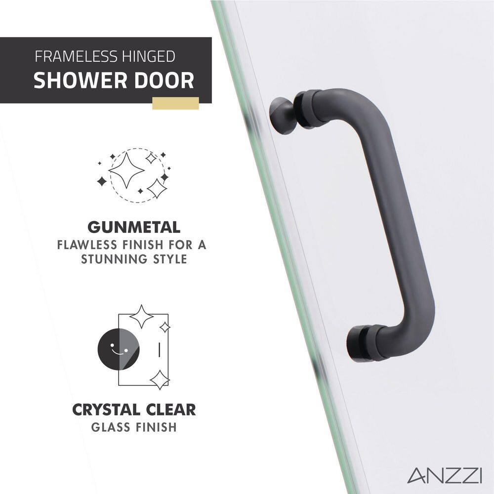 Gunmetal Frameless 30" x 72" Hinged Shower Door with Handle
