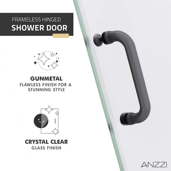 ANZZI Passion 30 in. W x 72 in. H Frameless Hinged Shower Door in 