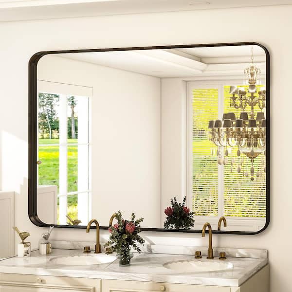 29.5 in. W x 48 in. H Rectangular Deep Framed Aluminum Alloy Black Wall Bathroom Vanity Mirror