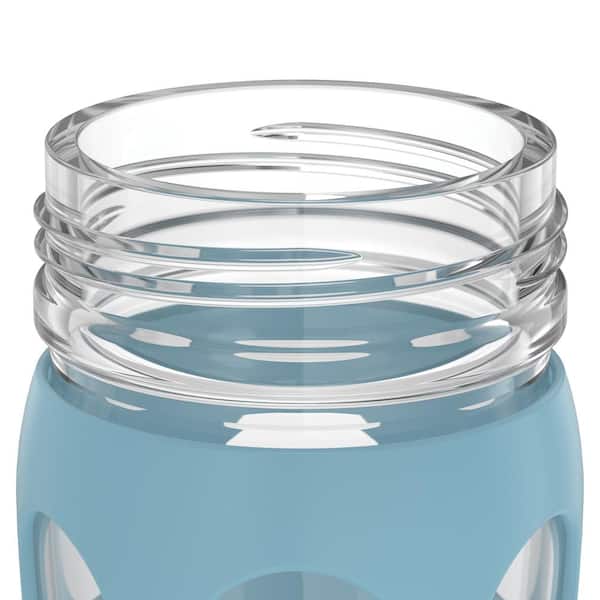 JoyJolt Glass Tumbler with 1 Straws & Non Slip Silicone Sleeve - 20 oz - Aqua