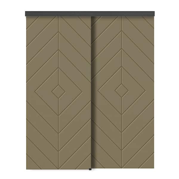 CALHOME 72 in. x 80 in. Hollow Core Olive Green Stained Composite MDF Interior Double Closet Sliding Doors