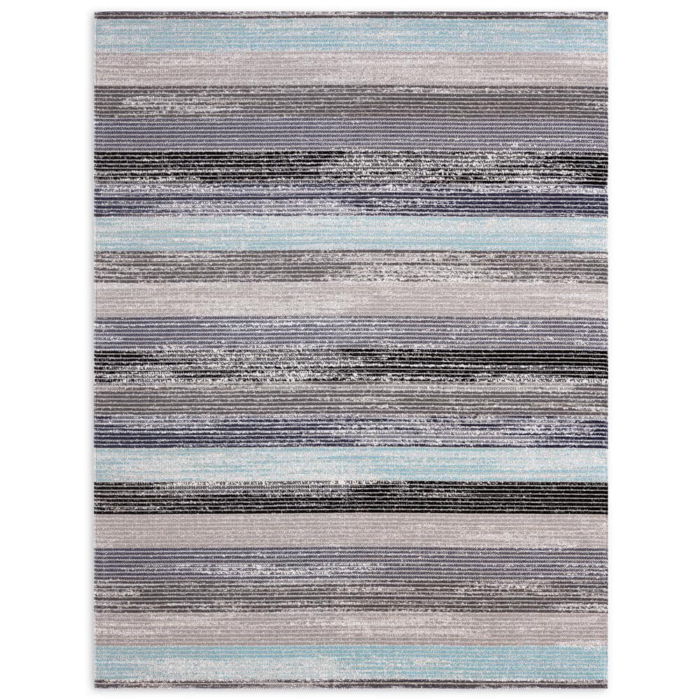 Nicole Miller Patio Sofia Estelle Gray/Blue 5 ft. x 7 ft. Abstract