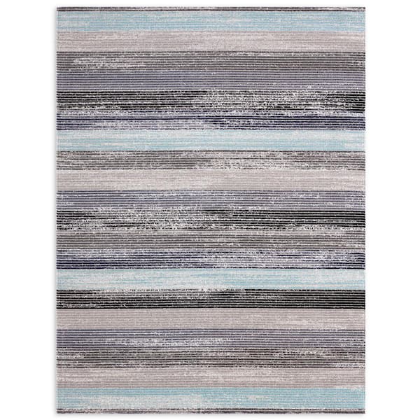 Nicole Miller Patio Sofia Estelle Gray/Blue 5 ft. x 7 ft. Abstract Indoor/Outdoor Area Rug