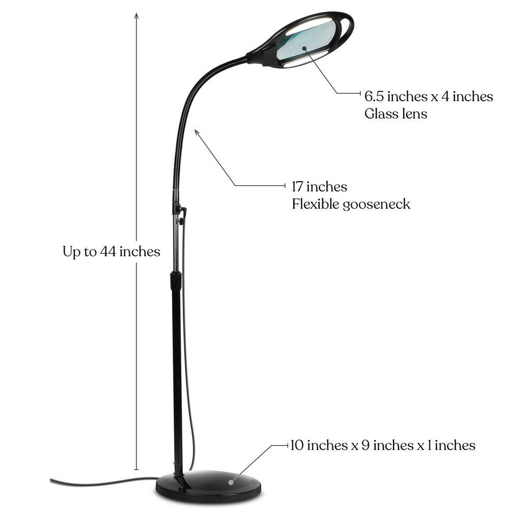 44" Gloss Black Industrial LED Task Floor Lamp with Adjustable Gooseneck