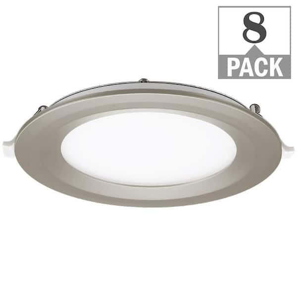 Commercial Electric 6 in. Canless Integrated LED Recessed Light Brushed Nickel Trim Kit 900 Lumens Adjustable CCT Kitchen Bathroom (8-Pack)