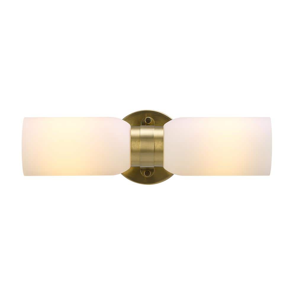 Kate 15 in. 2-Light Matte Brass Vanity Light with Frosted Glass Shades for Bathroom price history on PriceWatchPro