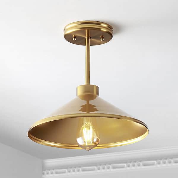 Cisco 11.75 in. Brass Gold Iron Modern Farmhouse Shade LED Pendant