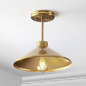 Cisco 11.75 in. Brass Gold Iron Modern Farmhouse Shade LED Pendant