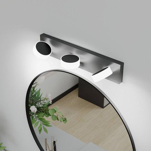 Jushua 21 in. 3-Light White Round Acrylic Vanity Light with Black