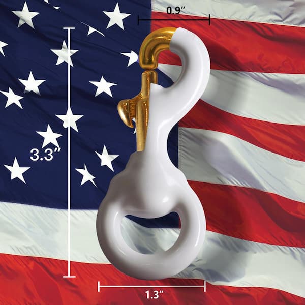 Anley Flag Accessory - White Rubber Coated Brass Swivel Snap Hook - Heavy Duty Flag Pole Halyard Rope Attachment Clip - for Tough Weather Conditions
