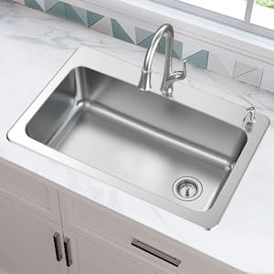 All-in-1-Drop-In/Undermount 18G Stainless Steel 33 in. Single Bowl Kitchen Sink with Right Drain with Pull-Down Faucet