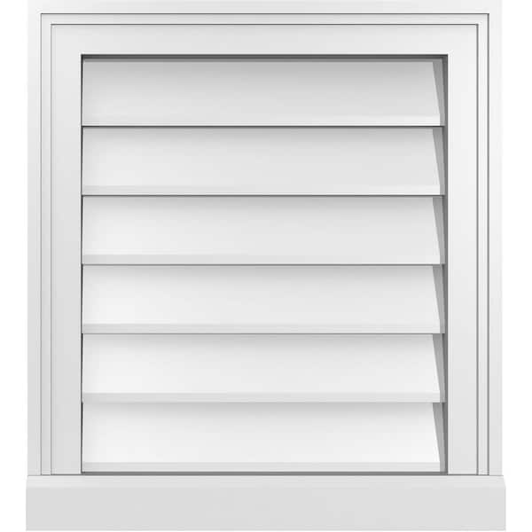 Ekena Millwork 18 in. x 20 in. Vertical Surface Mount PVC Gable Vent: Decorative with Brickmould Sill Frame