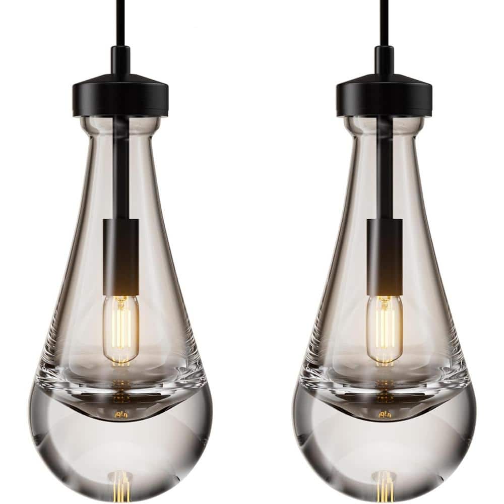 1-Light Modern Black Chandelier, Pendant Light Kitchen Island with Raindrop Glass Shade, (2-Sets) price history on PriceWatchPro