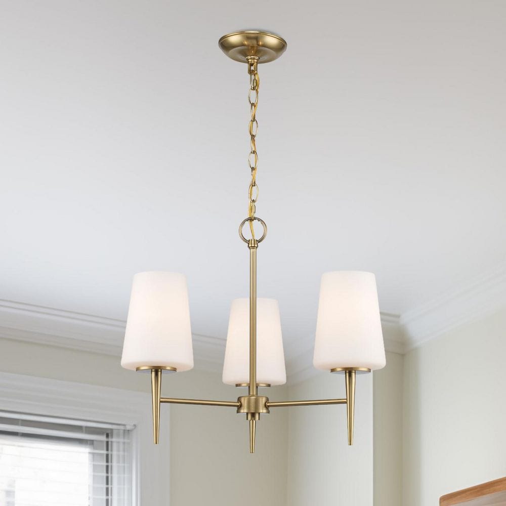 Horizon 3-Light Gold Hanging Chandelier Light Fixture with Frosted Glass Shades price history on PriceWatchPro
