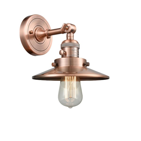 Railroad 1-Light Antique Copper Wall Sconce with Copper Metal Shade