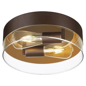 11 in. 2-Light Oil Rubbed Bronze Modern Flush Mount with Clear Glass Shade and No Bulbs Included 1-Pack