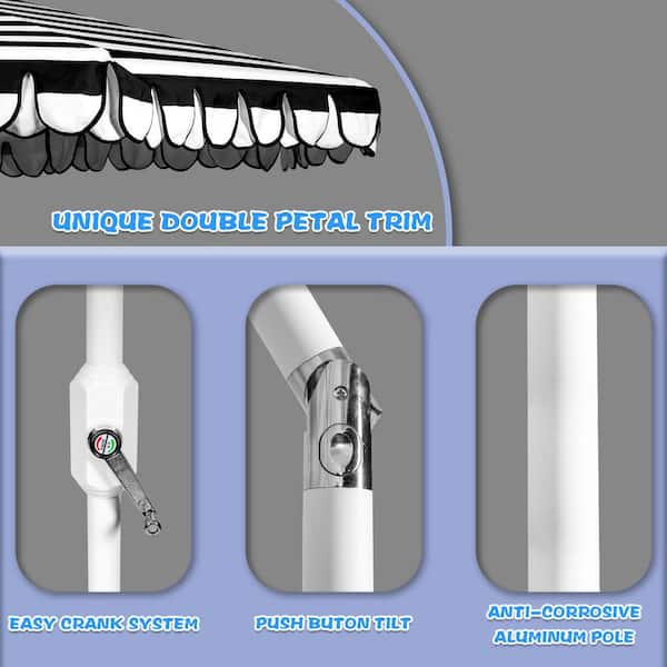 9 ft. Aluminum Market Push Button Tilt Patio Umbrella in Black Stripe