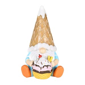 Ice Cream Hat Sitting with a Sundae, 5 x 5 x 7.5 in. Gnome Garden Statue