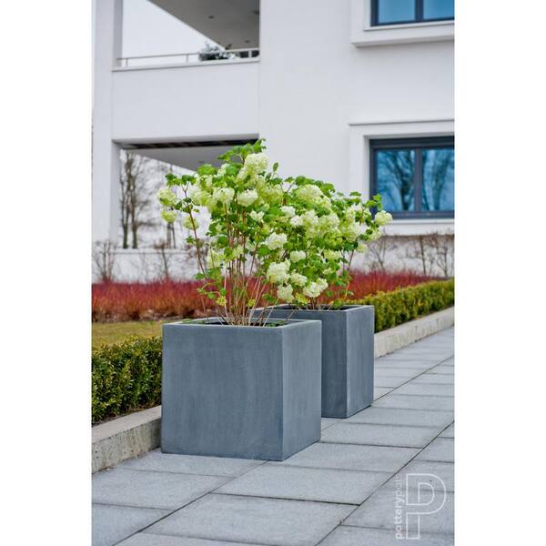 PotteryPots Block Small 12 in. Tall Grey Fiberstone Indoor PotteryPots Block Small 12 in. Tall Grey Fiberstone Indoor