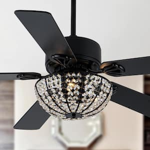 Gallo 52 in. Indoor Matte Black Mid-Century Glam Crystal Ceiling Fan w/Lights, 6-Speed Reverisible Ceiling Fan w-Remote