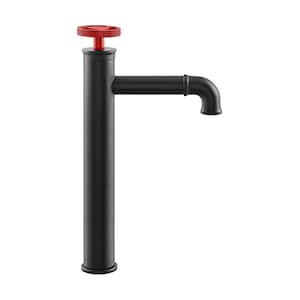 Avallon Single-Handle Single-Hole Bathroom Faucet with Red Handles in Matte Black
