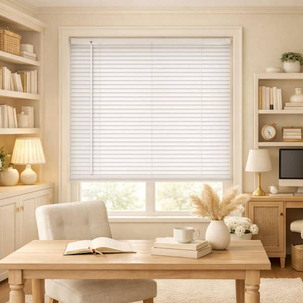 White Cordless Light Filtering Horizontal Vinyl Blinds with 1 in