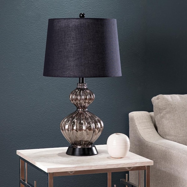 silver table lamps with black shades