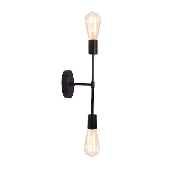 ADSENSTY 12.8 in. 2-Light Black Vanity Light with No Shade