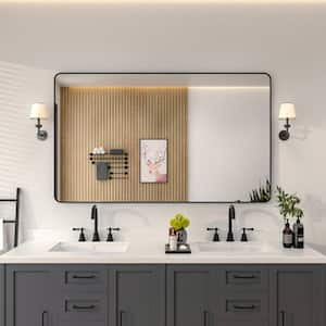 60 in. W x 36 in. H Rectangular Framed Wall Bathroom Vanity Mirror in Matte Black