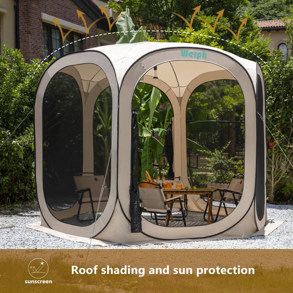 Werph 10' x 10' Beige Portable Pop-Up Canopy Tent with Mesh Mosquito Net