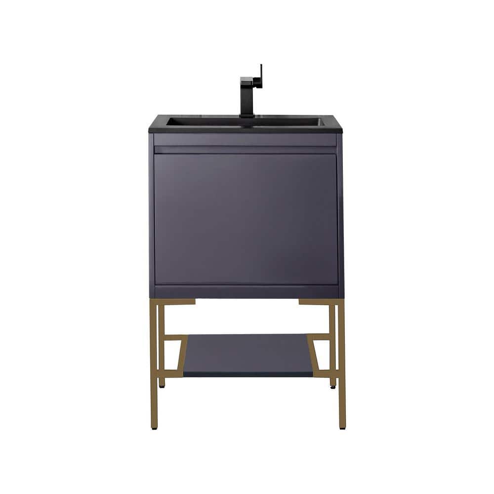 James Martin Vanities Milan 23.6 in. W x 18.1 in. D x 36 in. H Bathroom Vanity in Modern Grey Glossy with Charcoal Black Composite Top -  801V23.6MGGRGDCHB