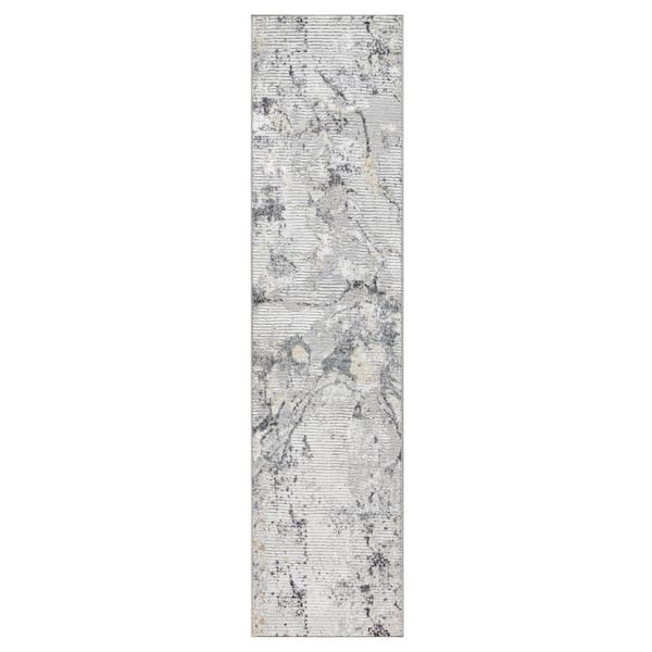 Luxe Opaline Bold Marble  2 ft. x 7 ft. Charcoal Grey  Runner Rug