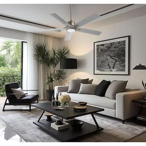 Stout 54 in. LED Indoor Brushed Nickel Ceiling Fan with Light and Remote Control
