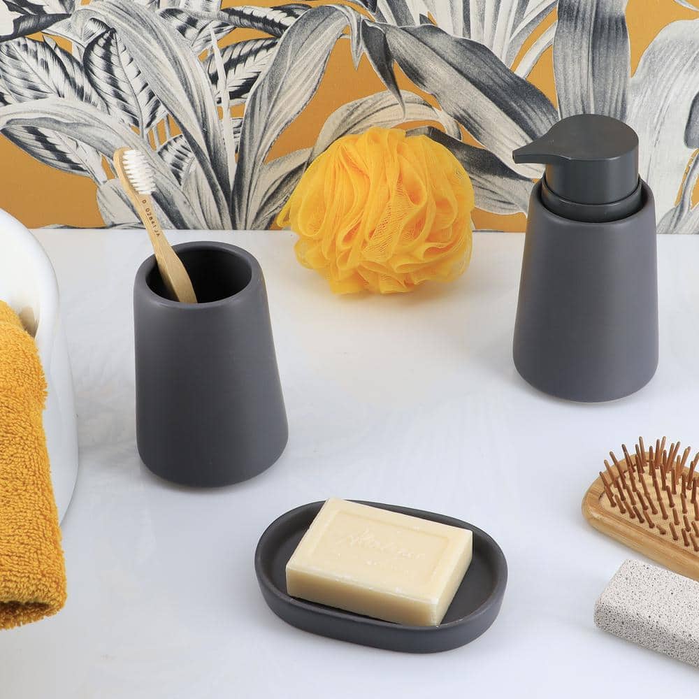 Gray 4-Piece Bathroom Accessory Set with Soap Dispenser and Holder