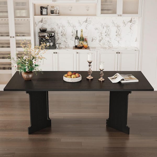 FUFU&GAGA Modern Black Wood 78.7 in. Double Pedestal Dining Table Seats Up to 8 for Kitchen or Dining Room