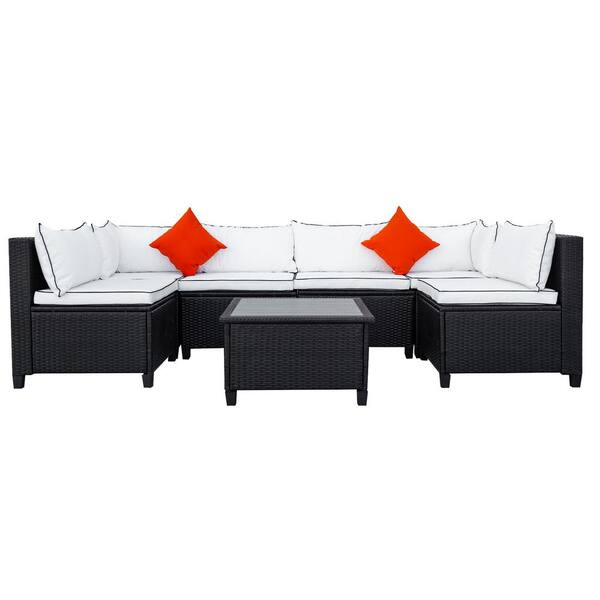 Cushionguard White Cushions Sofa Sets, Modern Black Wicker Outdoor Furniture