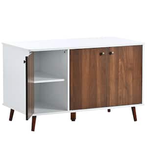 39 in. W x 21.6 in. D x 24.4 in. H Multi-Colored White and Brown Wood Linen Cabinet with 3 Doors and Hidden Plug