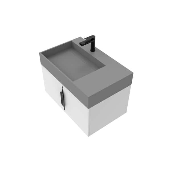 castellousa Maranon 30 in. W. x 18.9 in. D x 19.75 in. H Single Left Sink Bath Vanity in White Black Trim w Solid Surface Gray Top