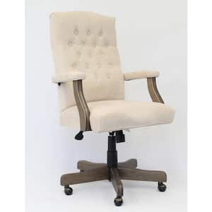 Champaigne Fabric Executive Chair Driftwood Finish, Button Tufted Cushion Styling