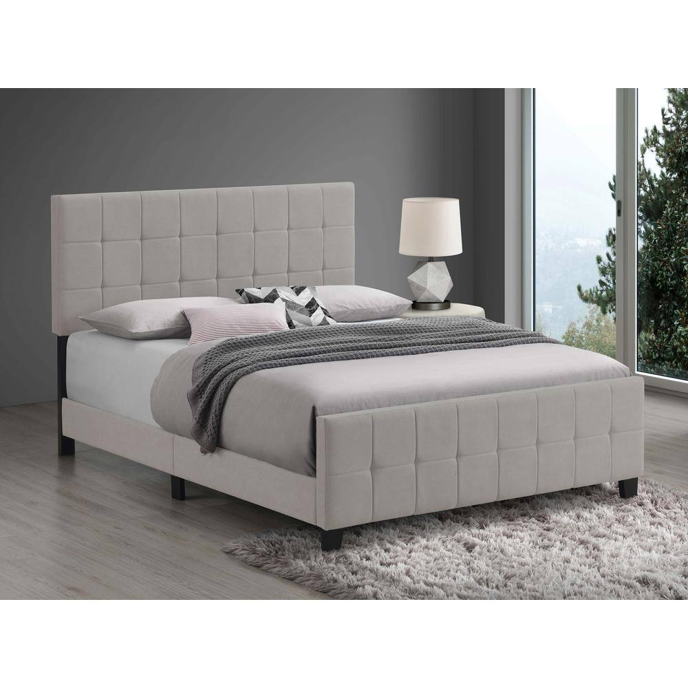 Beige King Upholstered Bed with Tufted Headboard