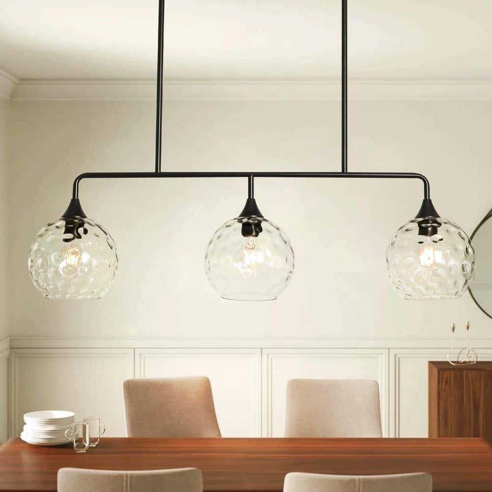 Toby Modern Stylish Matte Black 3-Light Kitchen Island Pendant with Textured Dimpled Glass Shades price history on PriceWatchPro