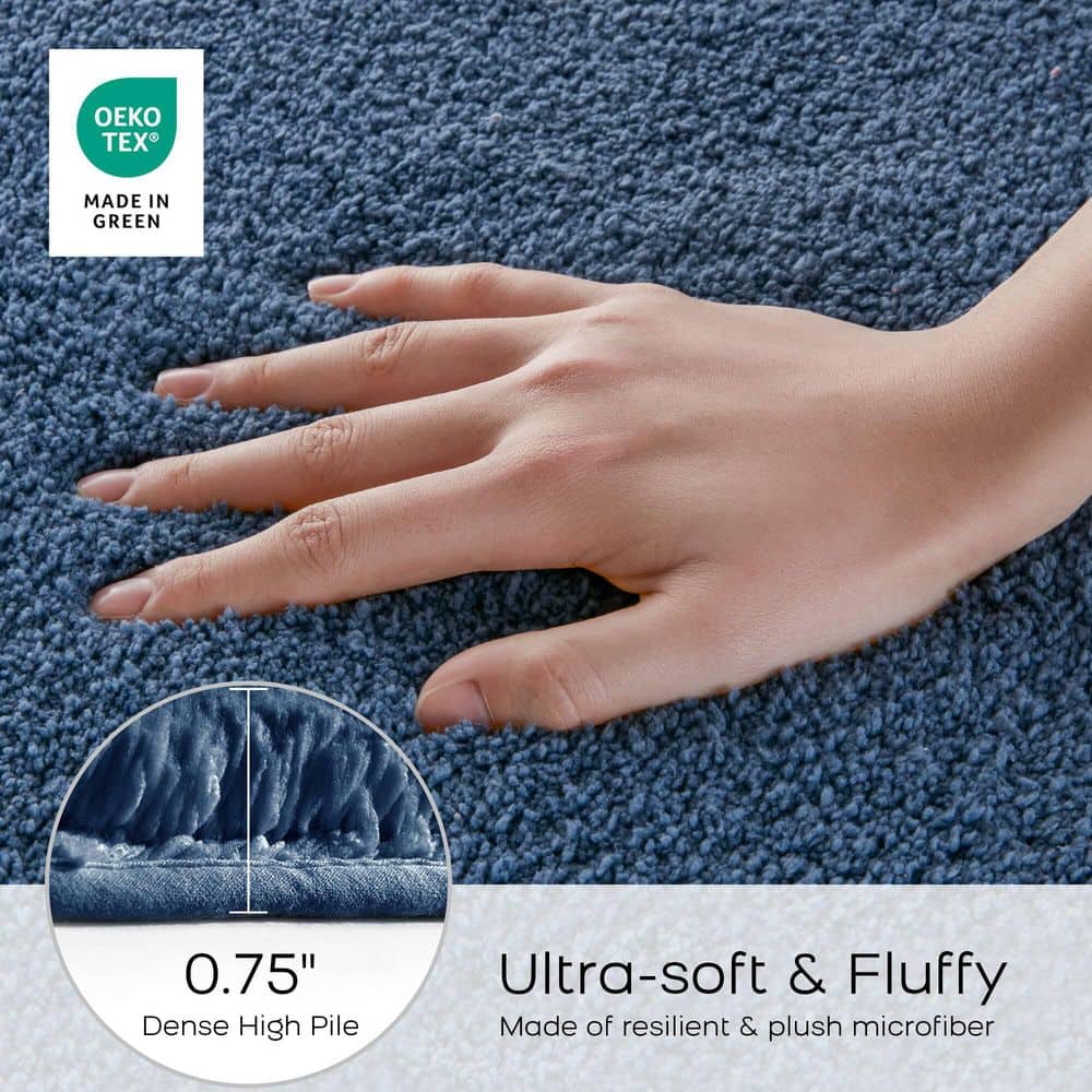 Blue Contour Microfiber Bath Rug with Quick-Dry Technology