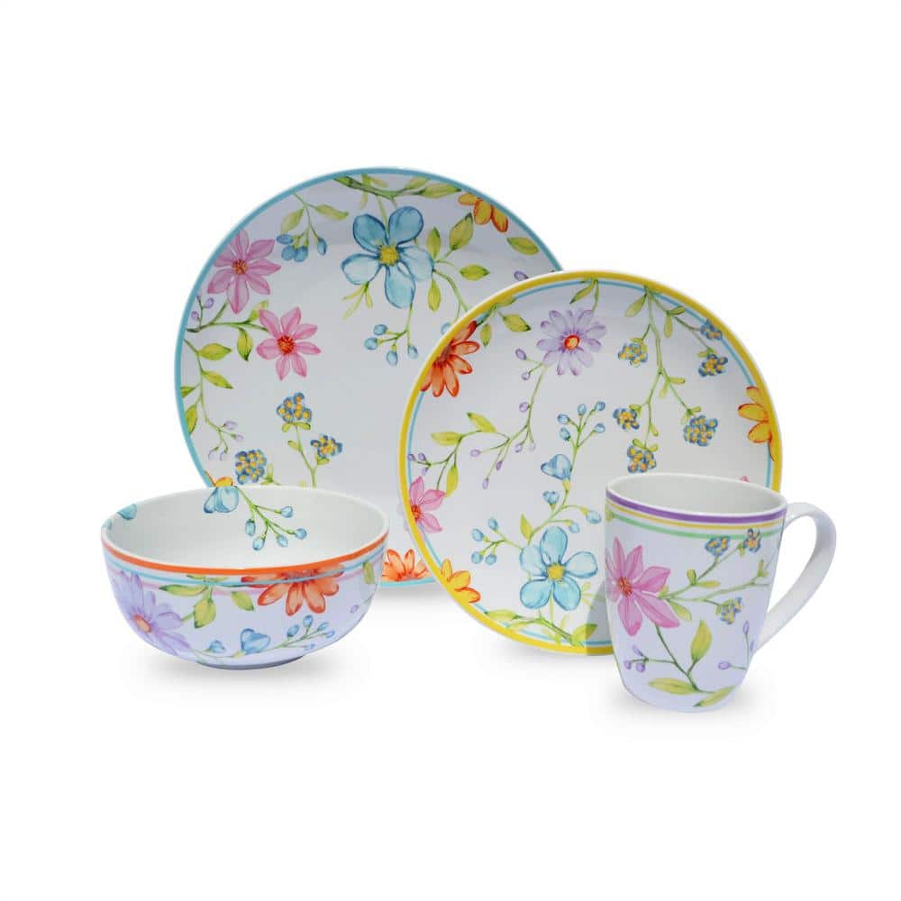 Charlotte Pastel Floral Ceramic Dinnerware Set, Service for 4