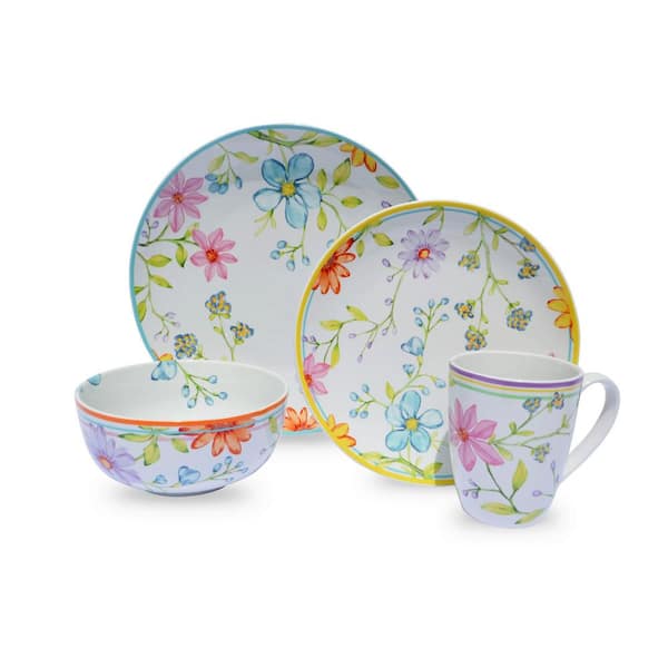 Euro Ceramica Charlotte 16-Piece Floral Multicolor Stoneware