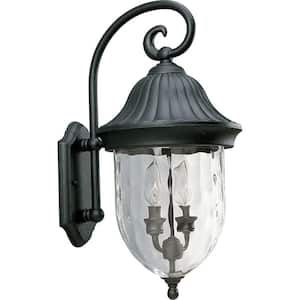 Coventry Collection 2-Light Textured Black Optic Hammered Glass Traditional Outdoor Wall Lantern Light