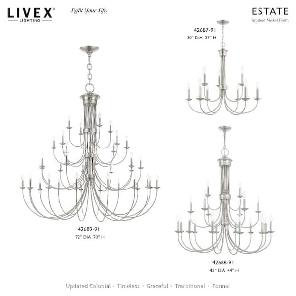 Livex Lighting Estate 21 Light Brushed Nickel Chandelier 42688-91 